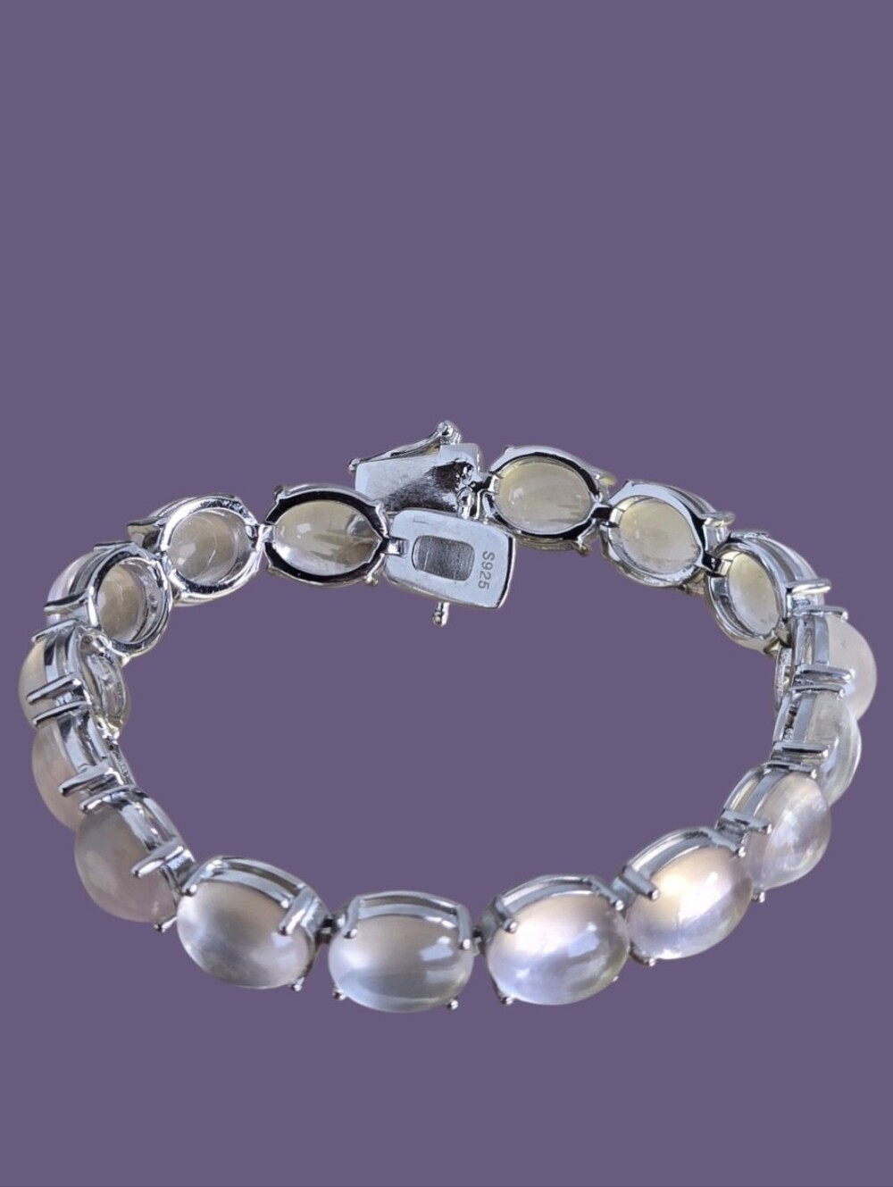 925 Sterling Silver Tennis Bracelet 7" with Natural Rose Quartz Gemstones